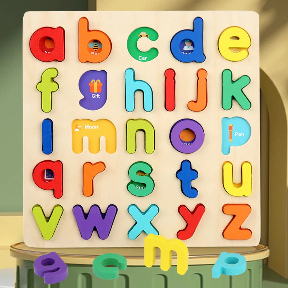 Wooden Puzzle Montessori Baby Toys Kids Alphabet Number Matching Game Preschool Children Early Educational Children Game Toy