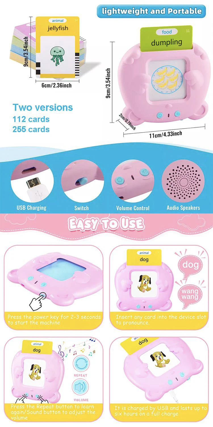 Learning English Flash Cards Machine Electronic Audio Book Toy Montessori Educational Toy for Children Christmas Gift 2026 New
