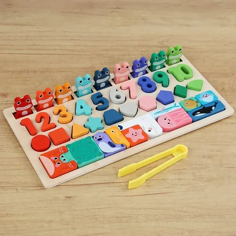 Montessori Toys Wooden Number Puzzle Sorting For Toddlers Shape Sorter Counting Fishing Game Educational Math Stacking Block