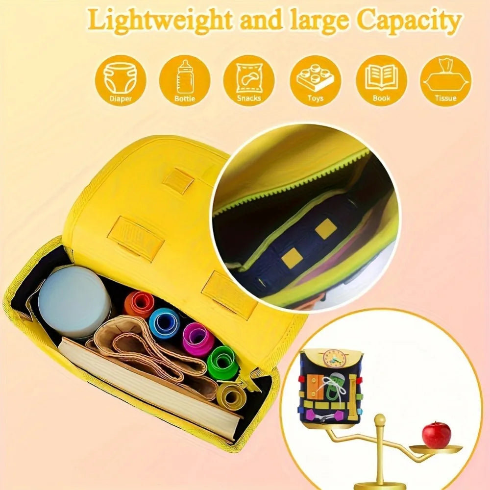 Develop Fine Motor Skills & Basic Life Skills with Busy Board Toddler Backpack - Learn To Tie Shoes & More Christmas Gifts