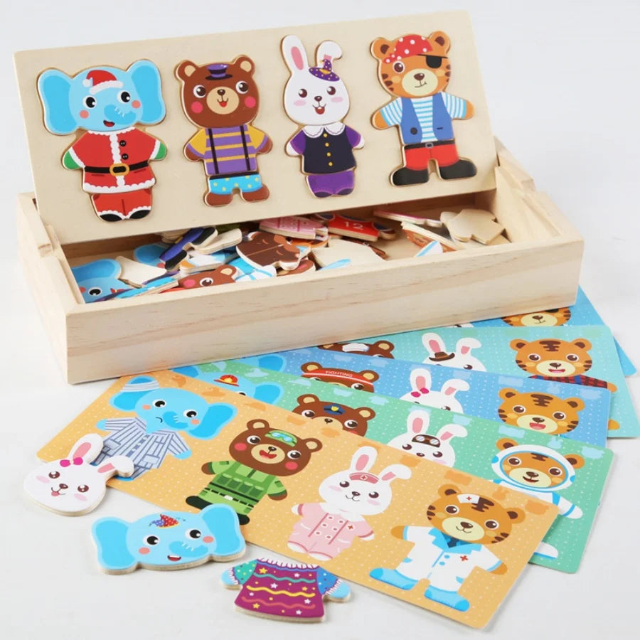 Wooden bear changing clothes animal changing clothes jigsaw kindergarten boys and girls darling Jigsaw Puzzle Children's puzzle