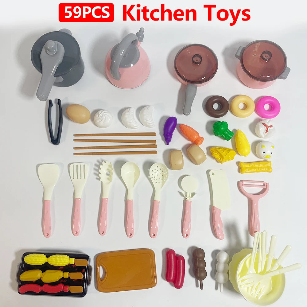 Kids Kitchen Toys Set 92/69/59 PCS Play Kitchen Accessories Kit with Play Pots Pretend Food Cooking Toy Toddler Girls Boy Gift