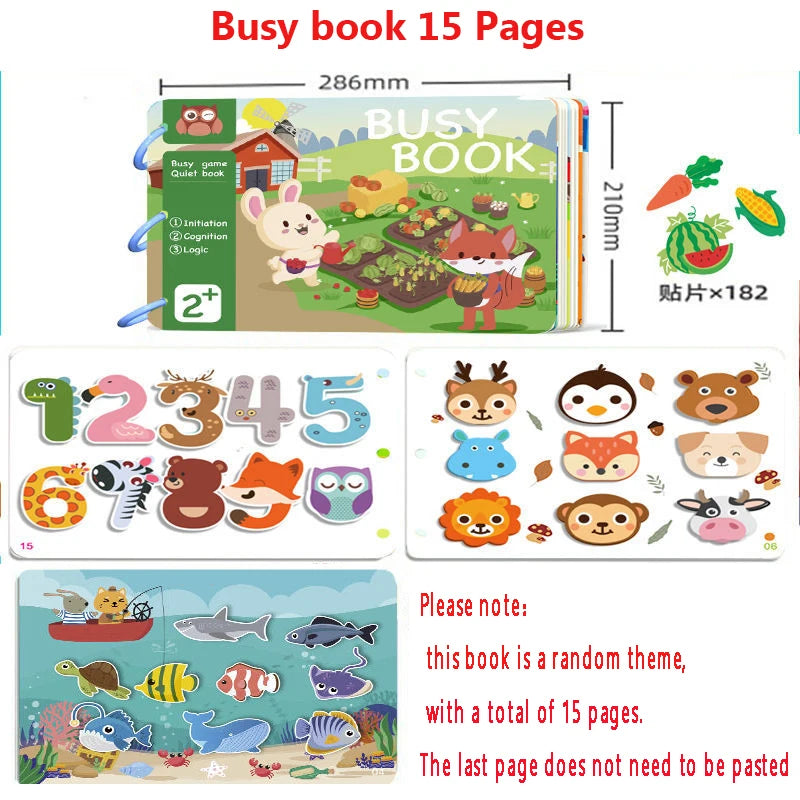Montessori Busy Book for Kids Toddlers Educational Toys Baby Diy Paste Quiet Book Children Animals Numbers Matching Puzzles Toys