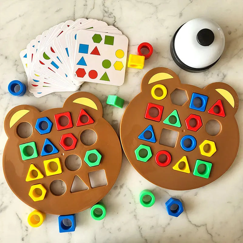 A new type of puzzle toy for young children, featuring geometric shapes matched with wooden blocks for parent-child interactive