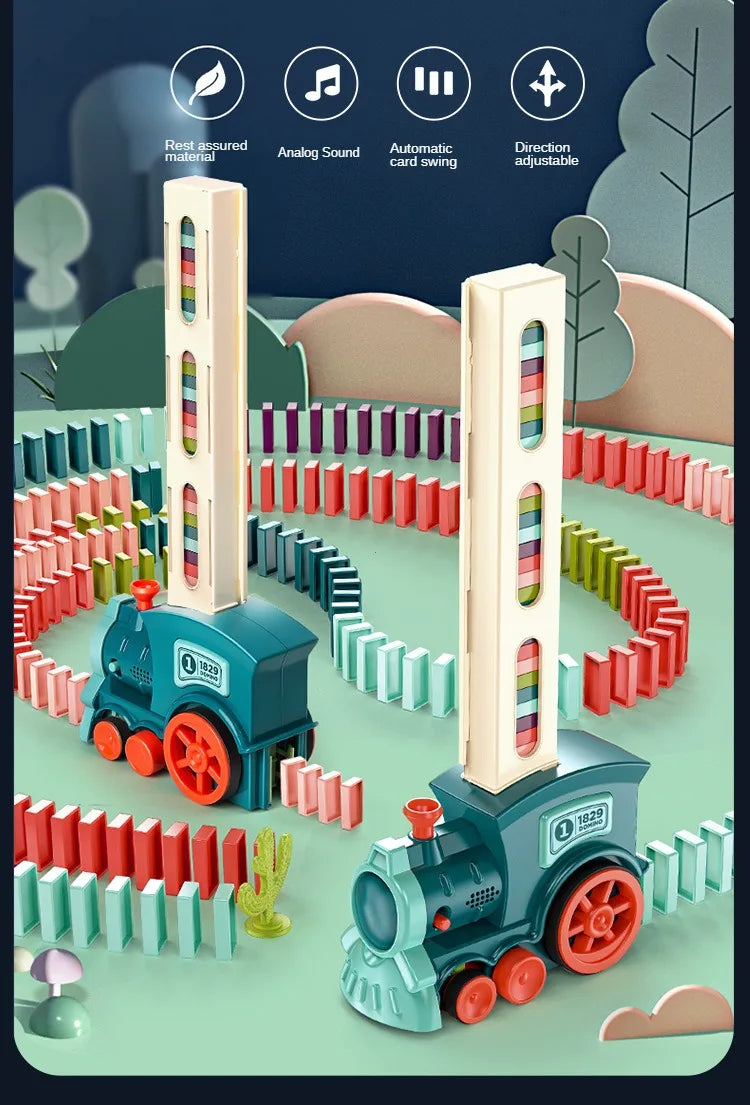 Automatic Laying Domino Train Electric Car Brick Blocks Kits Creative Games Intelligence Educational DIY Toys Kids Birthday Gift