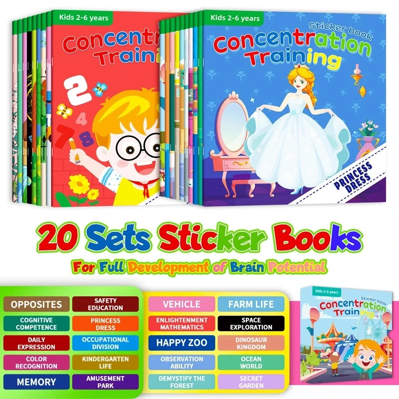 Montessori Toys Cartoon Sticker Books Focus on Potential Development Education Sticker Toys for Children 3-6Y