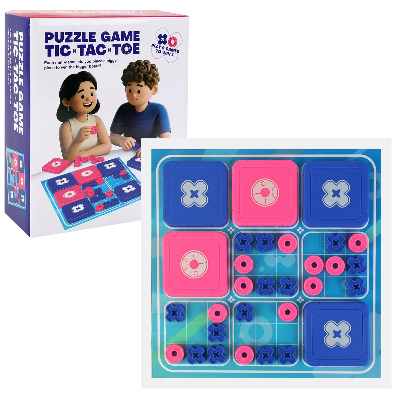 3-in-1 Tic Tac Toe Bolt Game Handheld Puzzle Set Travel-Friendly Great for Christmas Party Games Family Fun Game Night