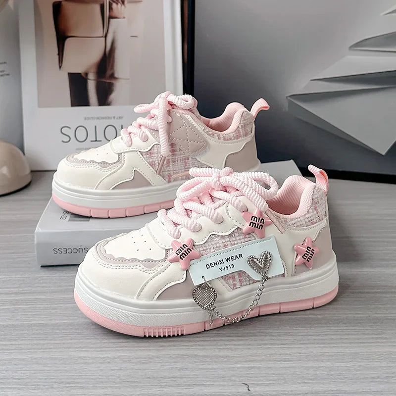 Pink Star Girls Sneaker Children Shoes Thick Sole Autumn Luxury Kids Casual Sneaker Comfortable Cute Sports Shoes for Girls