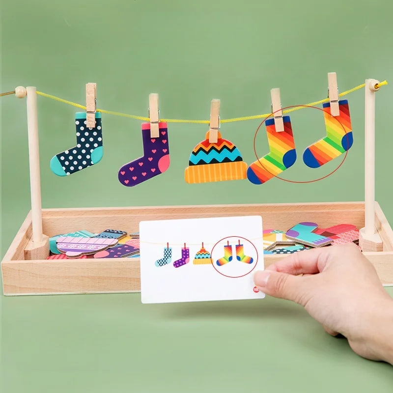 Wooden Fun Sock Drying Puzzle Montessori Toys Bear Change Clothes Jigsaw Puzzle Box Educational Matching Sorting Toys Gifts