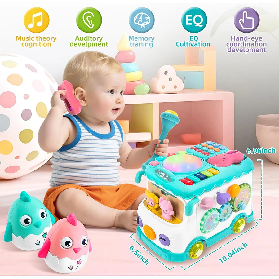 Montessori Educational Toys Baby Musical Bus Toys Educational Musical Learning Toddler for Baby Toddler Activity Bus Toys