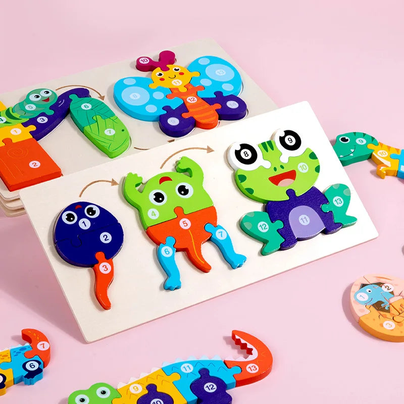 Baby Toy Wooden 3D Puzzle Toys Life cycle puzzle Cartoon Jigsaw For Children Baby Early Education Intelligence for Kids