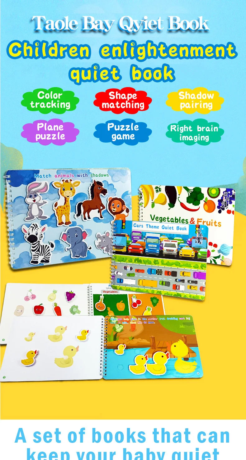 Montessori Busy Book for Kids Toddlers Educational Toys Baby Diy Paste Quiet Book Children Animals Numbers Matching Puzzles Toys