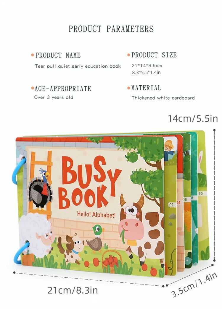 Early Education Puzzle Enlightenment Busy Book, Multiple Themes of Cognitive Tear-Off Toy Book, Early Development of Concentration and Hand-Eye Coordination