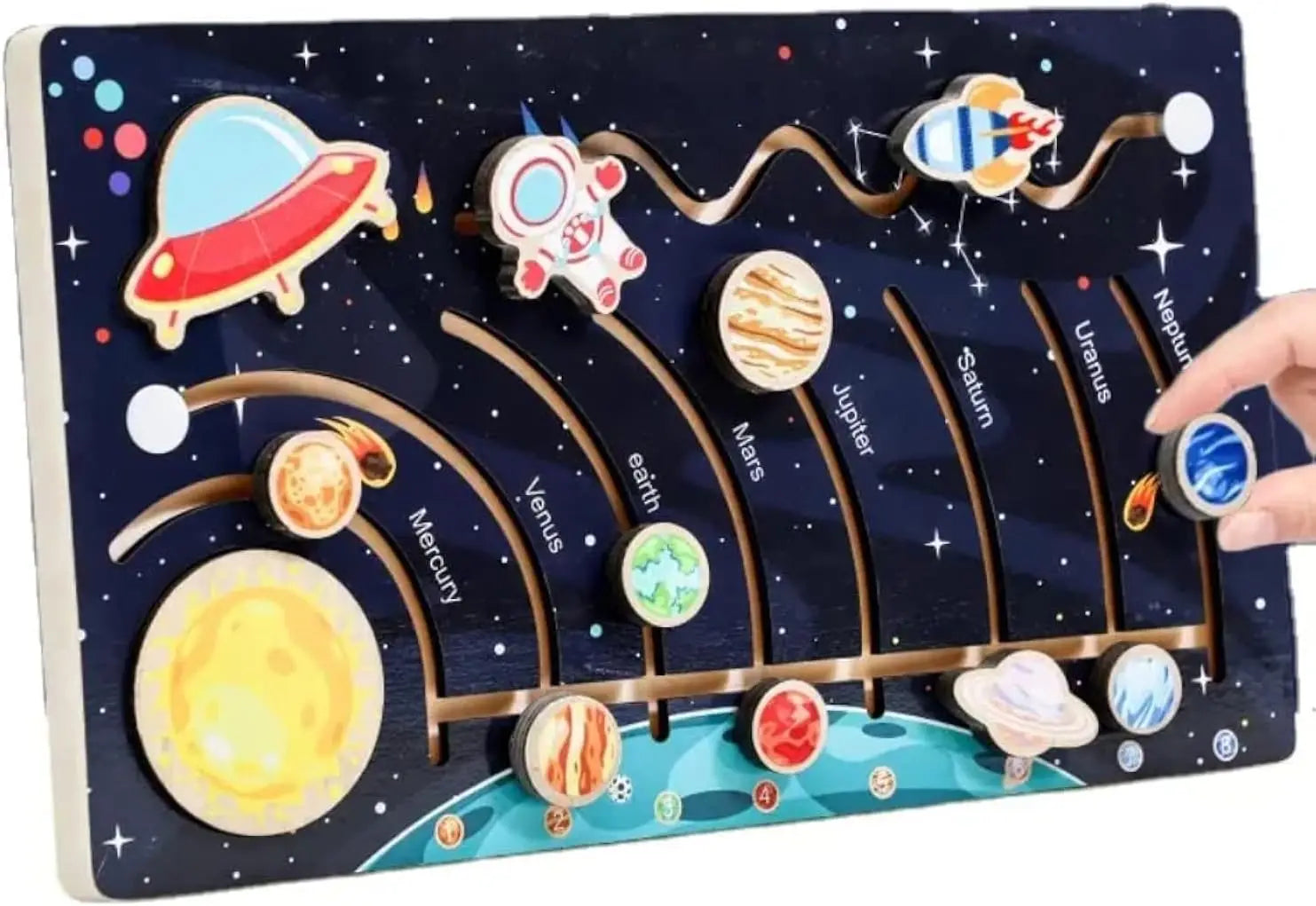 Movable Solar System Puzzle for Kids Boys 3-6 Years Wooden Space Toys Planets for Kids Space Planetary Science Educational Toys