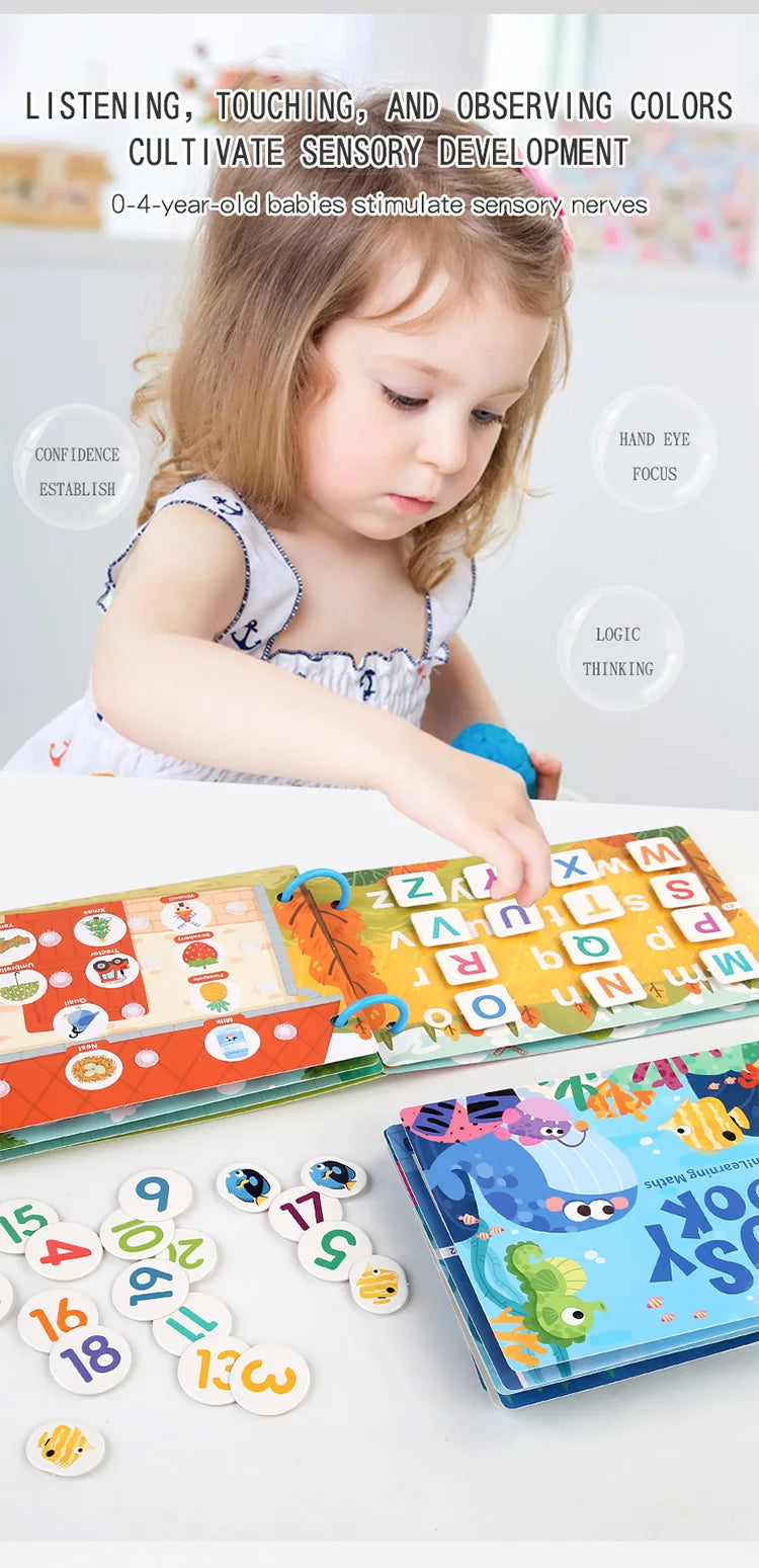Early Education Puzzle Enlightenment Busy Book, Multiple Themes of Cognitive Tear-Off Toy Book, Early Development of Concentration and Hand-Eye Coordination