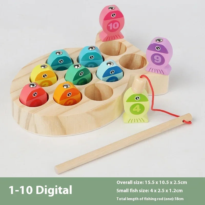 Wooden Children Fishing Toys Baby Montessori Early Education Toys Kids Ability Training Game Toddler Number Alphabet Learning