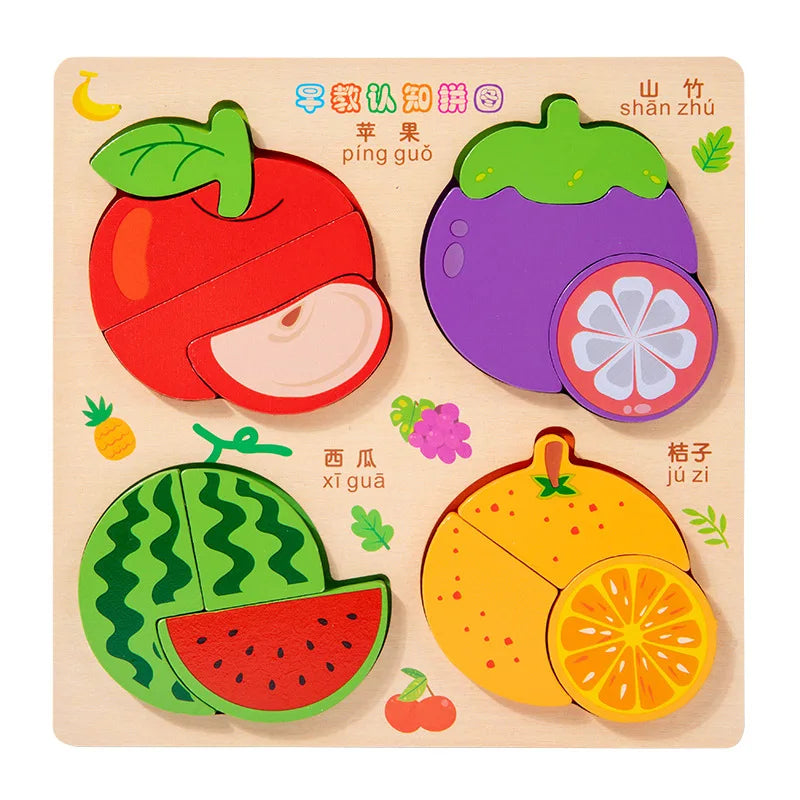 3D Puzzles Wooden Children's Puzzle 4-6 Early Education Cognition Animal Traffic Shape Matching Building Block Toy for Kids Gift