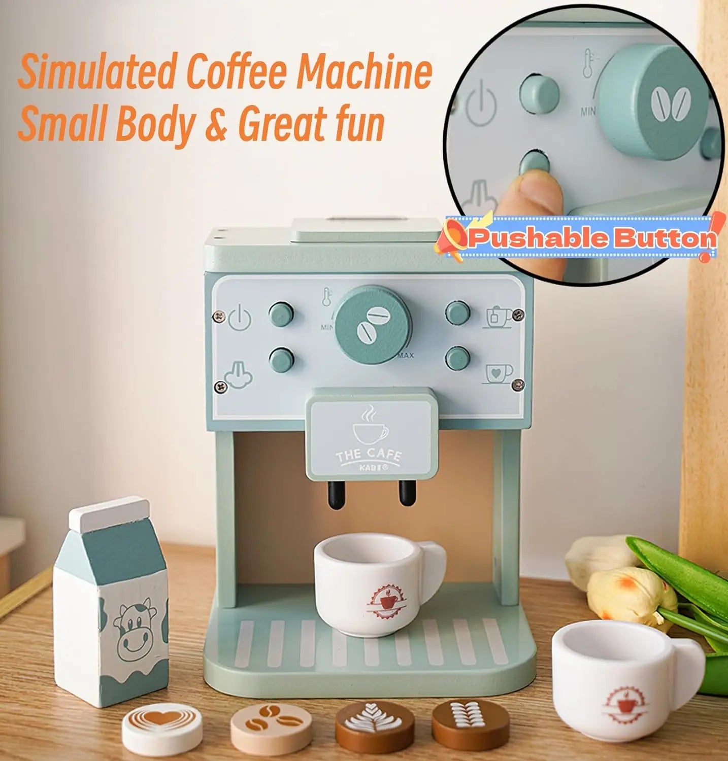 Wooden Pretend Play Kitchen Toys Coffee Machine Mixer Ice Cream Cake Toy Kids Play Food Teapot Cup Tea Set for Boys Girls Gifts