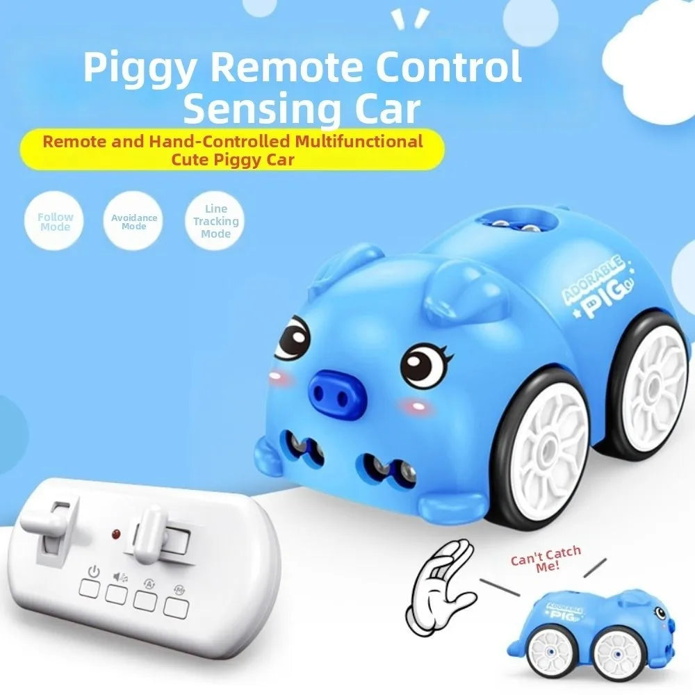 Creative Gift Rc-Controlled Magic Follows Line Car with 5 Play Modes Rechargeable Magic Mini Bus Toy Pig Pattern Magic Mini Bus