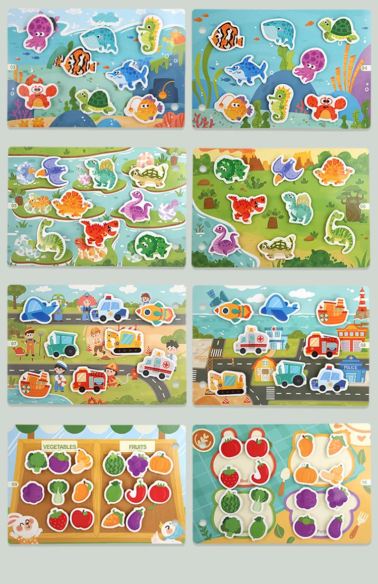 Busy Book for Kids, Animals Vehicles Dinosaurs Stickers, Matching Number & Letter Games, Interactive Learning Activity Book