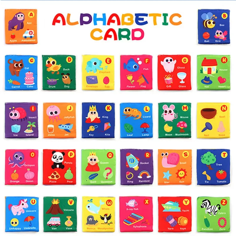 26pcs/set Baby Cloth Book Soft FlashCards with Cloth Storage Bag Baby Educational Cards Alphabet Graphic Digital Cognition Toys