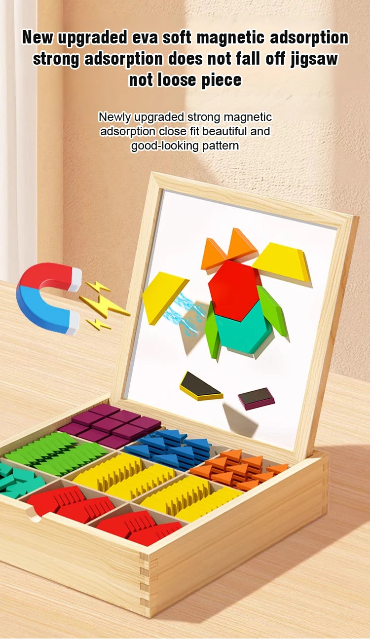 Magnetic Building Blocks Wooden Geometric Puzzle Exercise for Brain Intelligence Development Geometric Thinking Training for 2-8