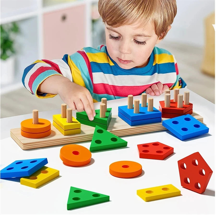 Early education equipment geometric set columns, infant and child intelligence assembly building blocks boy toys