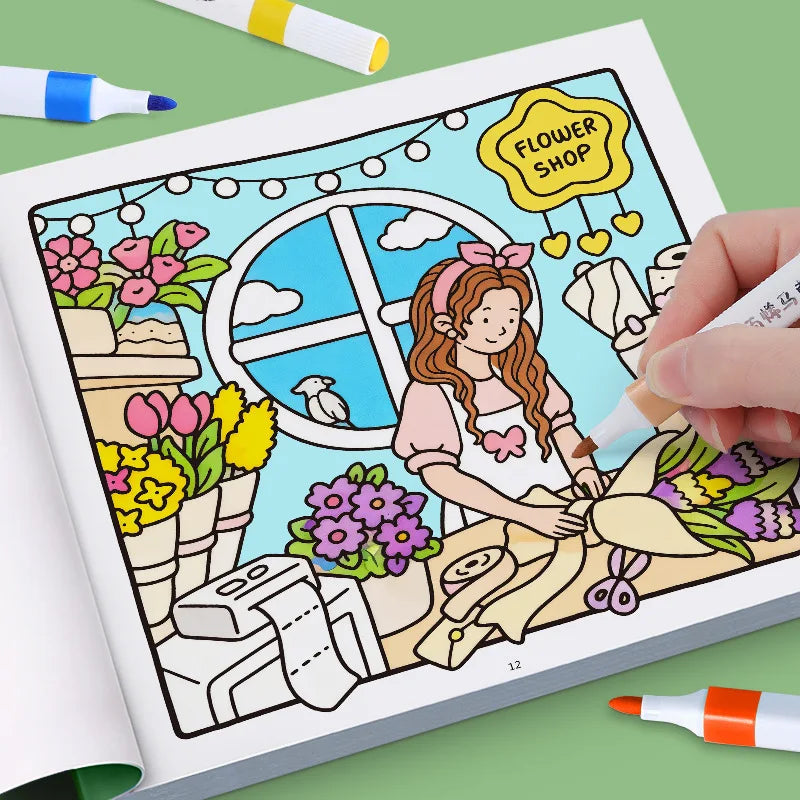 24 Page Fun Coloring Book, Warm Moments for Girls, Creative Entertainment, Fantasy Illustrations, Hand Drawn Art Drawing Book