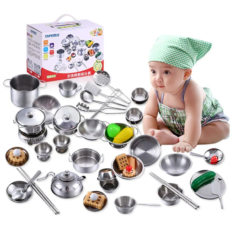 MINI Kitchen Utensils Toys Set For Kids Girl Stainless Steel Can Hold Food Cooking Kitchen Toys Education Pretend Play