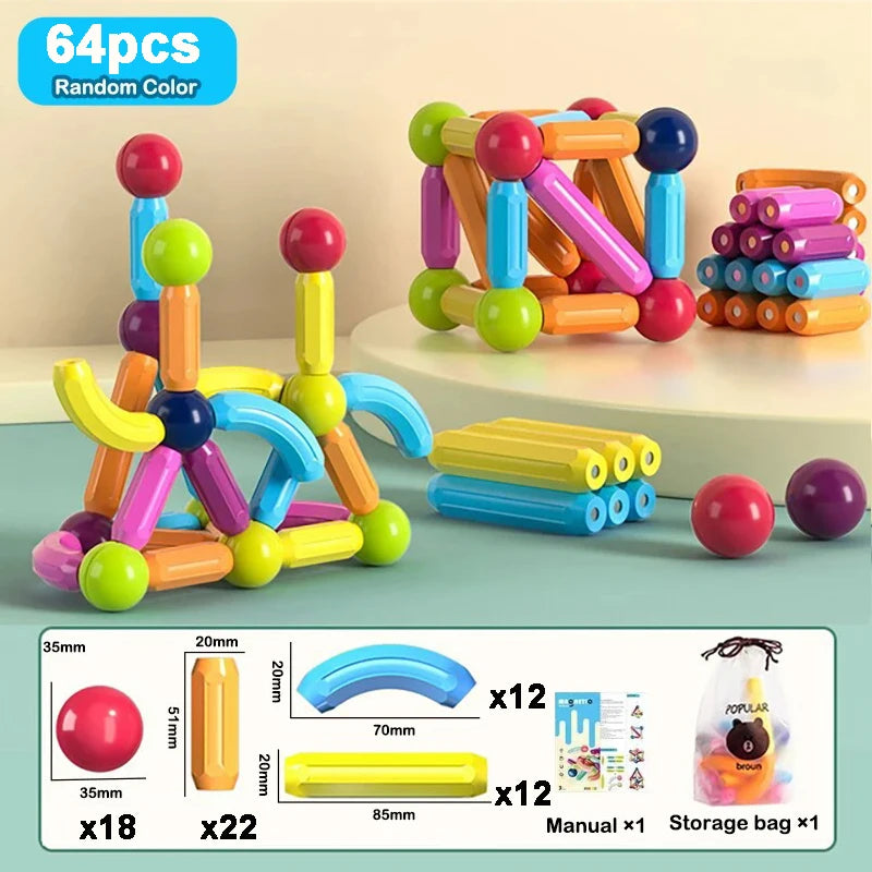 Montessori Educational Toy Magnetic Building Blocks Toy Magnetic Construction Set Magnet Ball Sticks Rod Games For Kids Baby