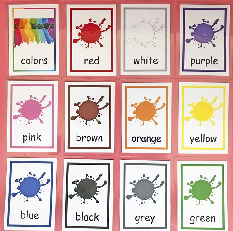 12PCS/Set Montessori Baby Learning Card Cartoon English Flash Cards for Children Kids Funny Memory Exercise Game Educational Toy