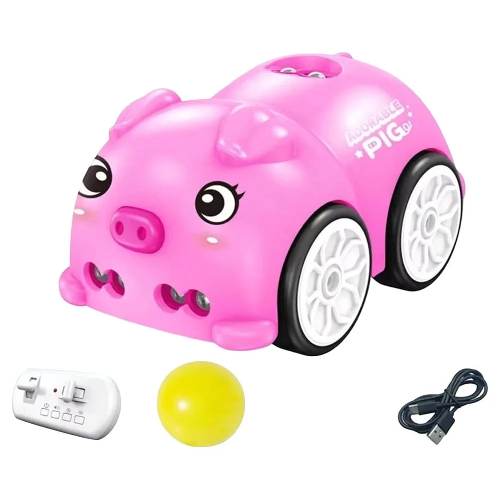 Creative Gift Rc-Controlled Magic Follows Line Car with 5 Play Modes Rechargeable Magic Mini Bus Toy Pig Pattern Magic Mini Bus