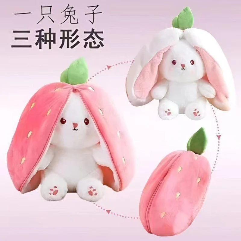 Glowing and Breathing Plush Strawberry Rabbit Stuffed Animals Plush Toy Companion Comfort Cartoon Cute Plush Doll Holiday Gifts
