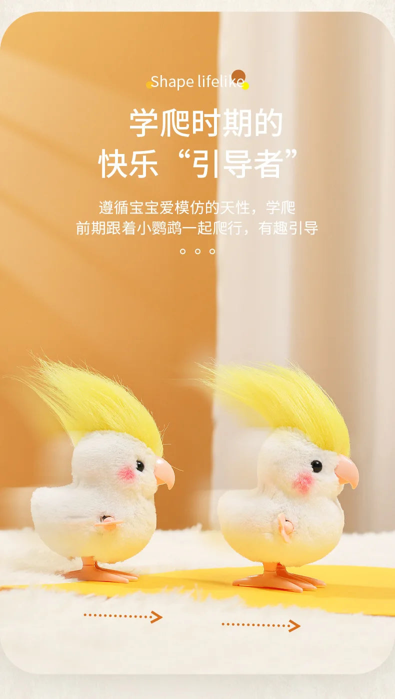 New Cute Jumping Parrot Chick Clockwork Toy Walking Simulation Plush Wind Up Vintage Toys for Kids 2 To 4 Years Old Toys Gift