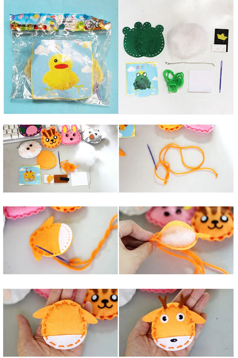 5Pcs Non-woven Fabric Animal Pink Bag Keychain DIY Handmade Toys Children Kids Birthday Party Ornaments Arts Crafts Kits Gifts