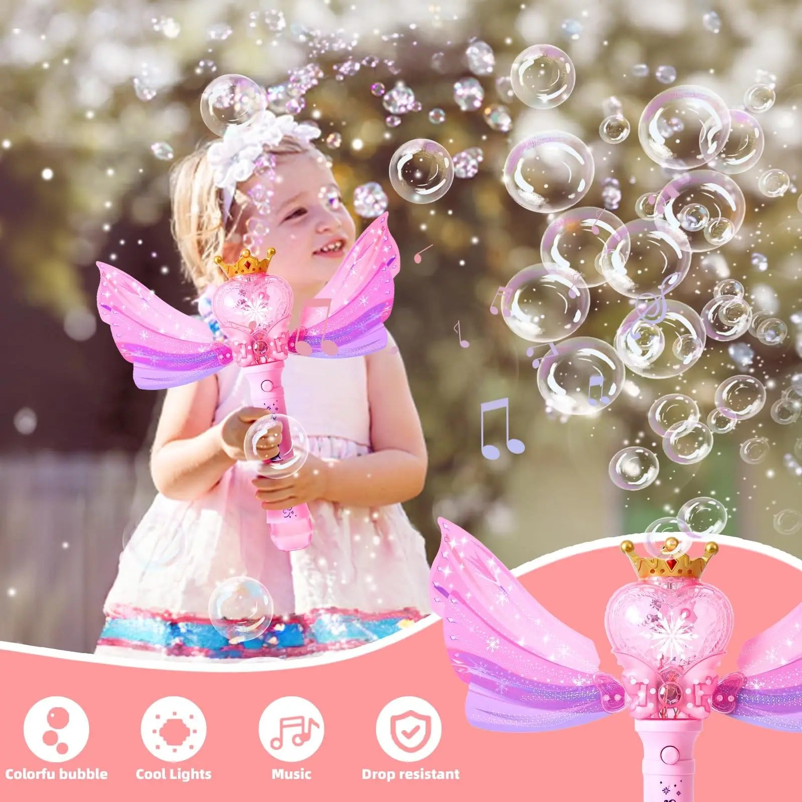 Bubble Wand for Toddlers Bubble Machine Girls Boys Electric heart-shaped Bubble Wand Bubble Maker Bubble Blower Toys Kids Gifts
