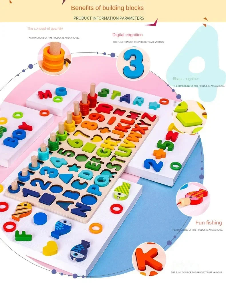Montessori Toys Wooden Number Puzzle Sorting For Toddlers Shape Sorter Counting Fishing Game Educational Math Stacking Block