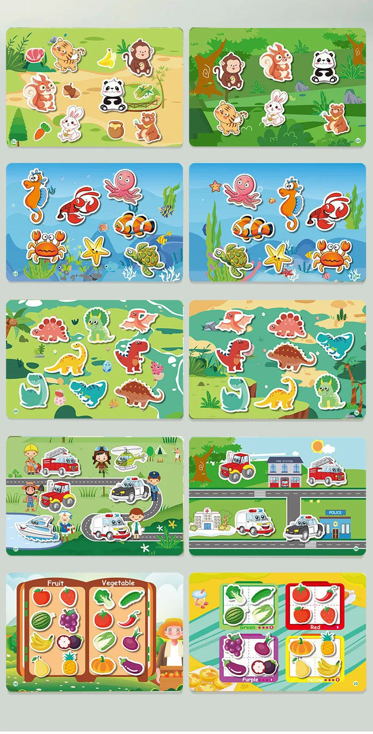 Busy Book for Toddlers Ages 2-6 Quiet Book Preschool Learning Activity Reusable Sticker & Velcro Matching Montessori Fine Mot