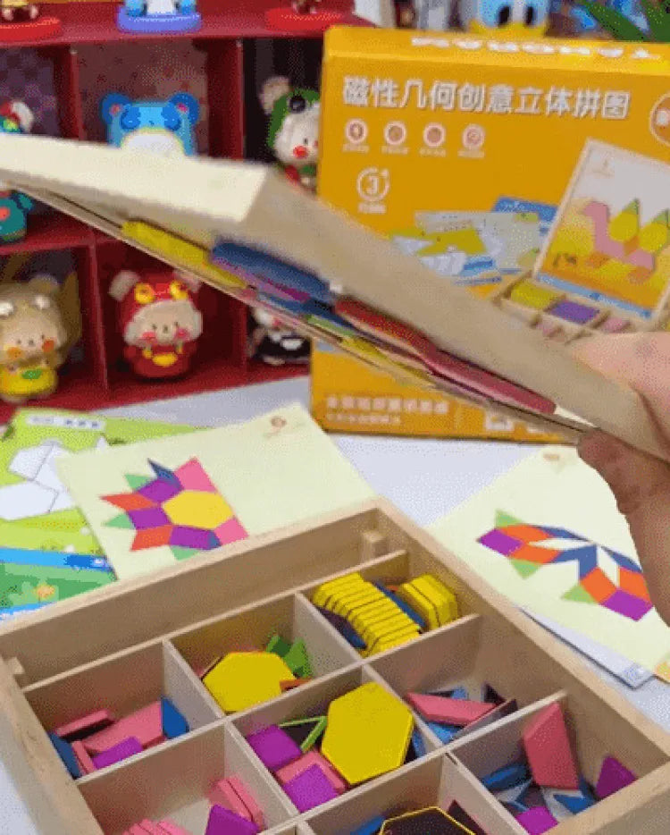 Magnetic Building Blocks Wooden Geometric Puzzle Exercise for Brain Intelligence Development Geometric Thinking Training for 2-8