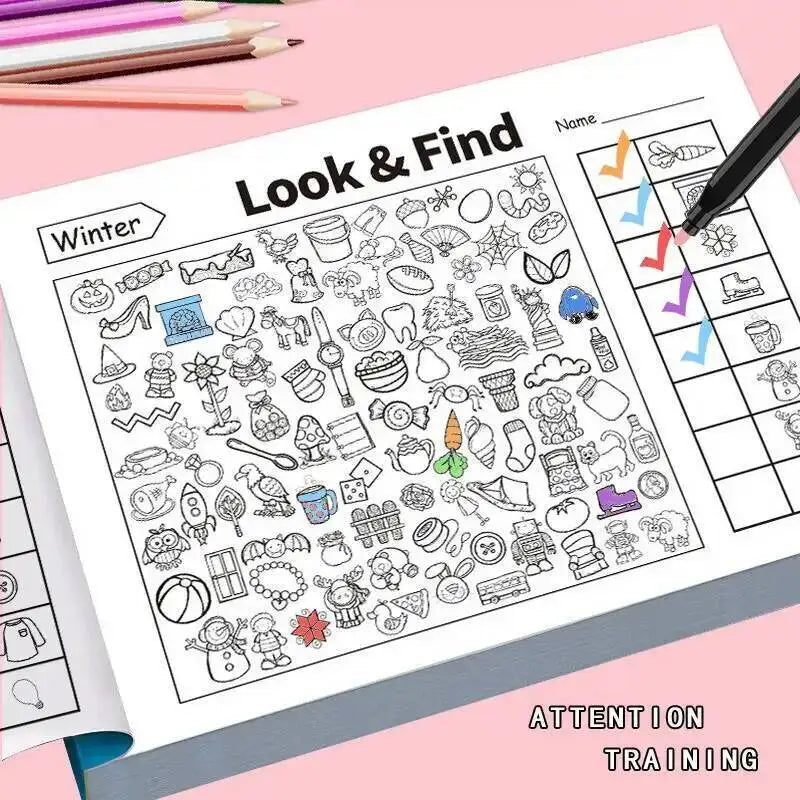 Kids Search for Items Game Fun Coloring Book Enhance Visual Perception Workbook Focus and Attention Handwriting Exercise Book
