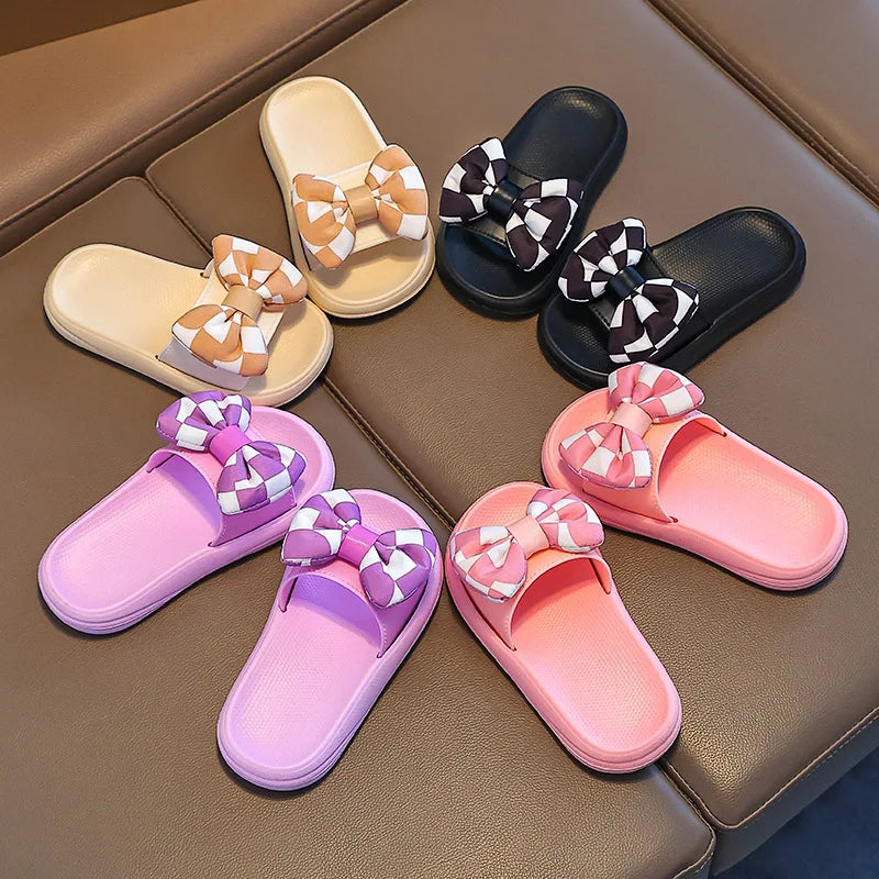 Kids Slippers Spring Autumn Girls Fashion Bow Wear Wear Non-slip Home Slippers Outside Home Thick Bottom Beach Sandals Slippers