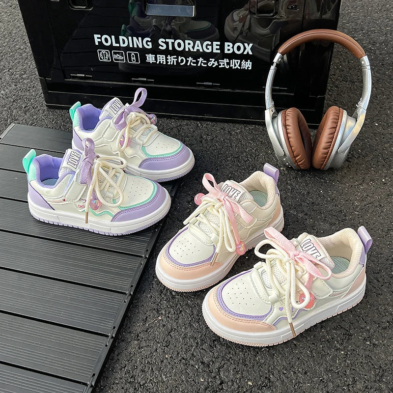 2025 Sweet Girls Skate Shoes Princess Style Kids Casual Shoes Soft Bottom Non-slip Autumn New Children Sports Shoes Comfortable