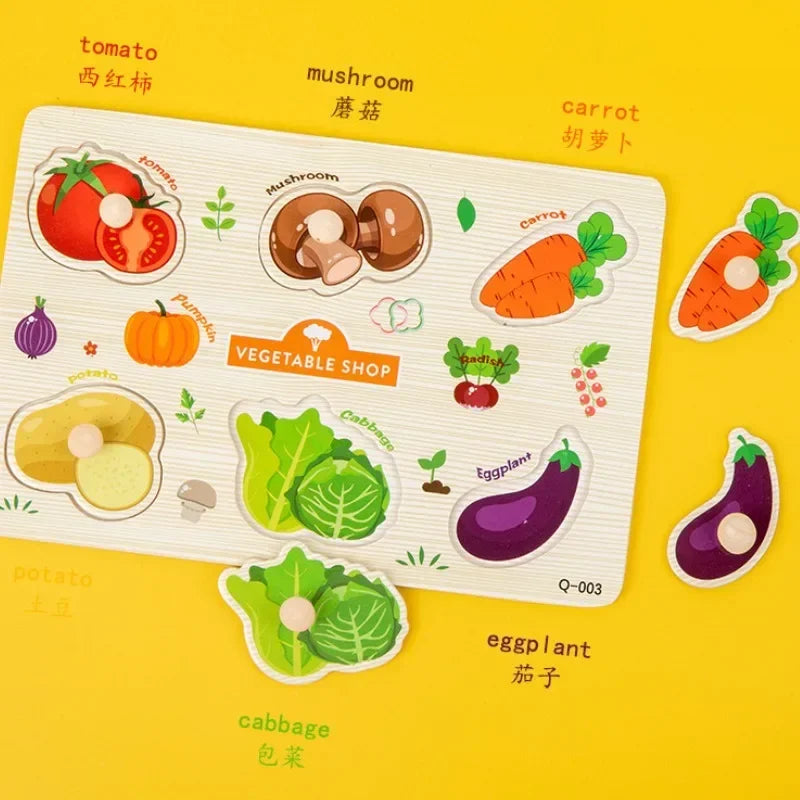 Wooden Puzzles for Toddlers Montessori Baby Learning Alphabet Number Shape Puzzle Toys Kids Educational Matching Board Wood Game