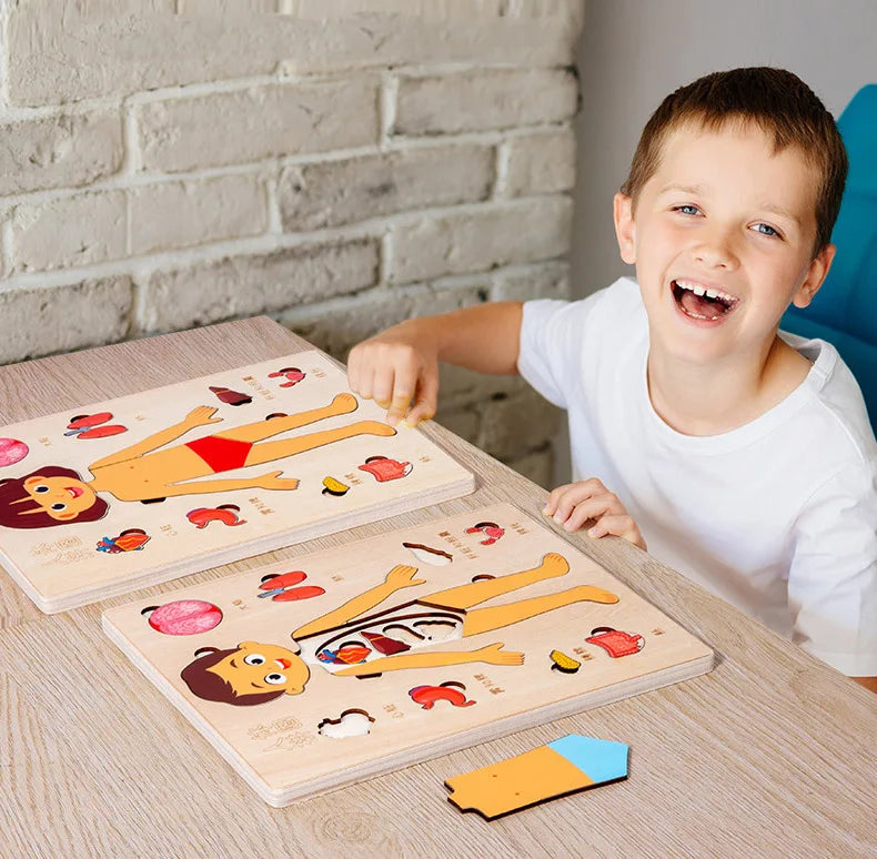 Montessori Human Body Puzzles Busy Board Body Parts Teaching Educational Anatomy Toy for Kids Children Early Learning Games