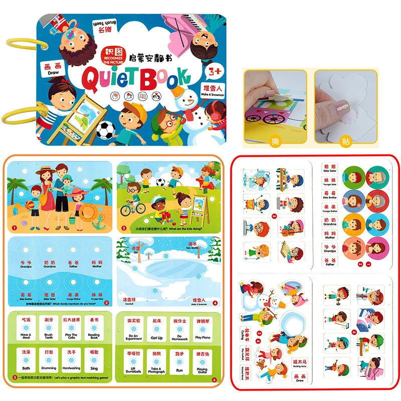 Montessori Busy Book for Kids Toddlers Educational Toys Baby Diy Paste Quiet Book Children Animals Numbers Matching Puzzles Toys