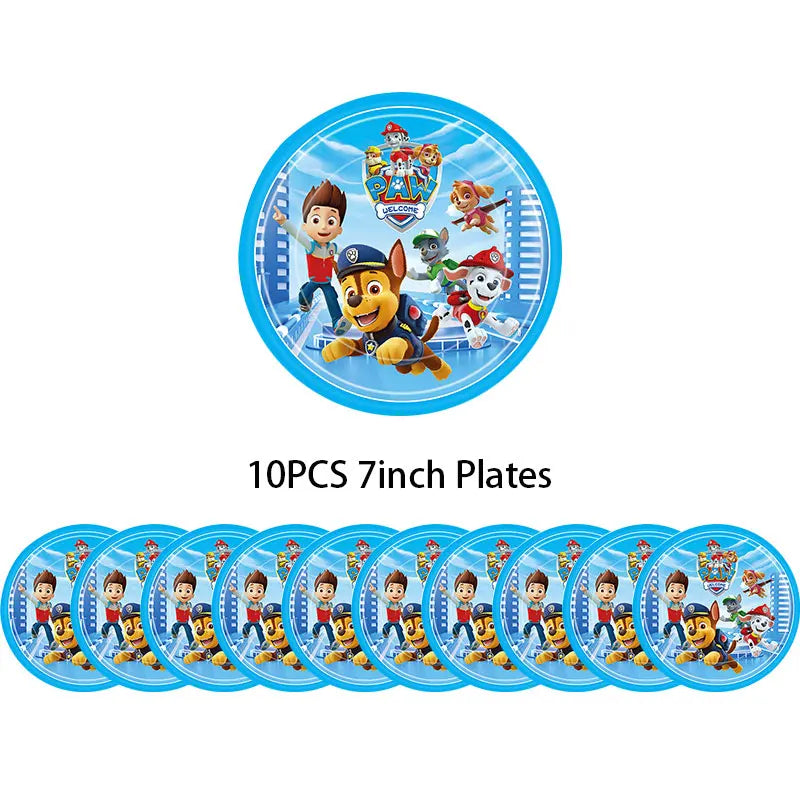 Paw Patrol Birthday Decorations Paw Patrol Tableware Plates Cups Balloons Banner Backdrop Cake Toppers Gift Bags Party Supplies