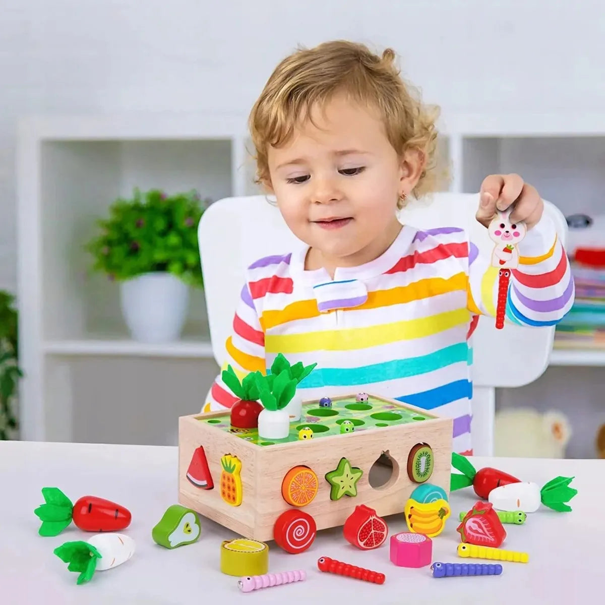Montessori Toys for Baby Boys Girls1 2 3 4Year Wooden Puzzle Carrot Harvest Toy Game Shape Sorting Educational Toys for Children