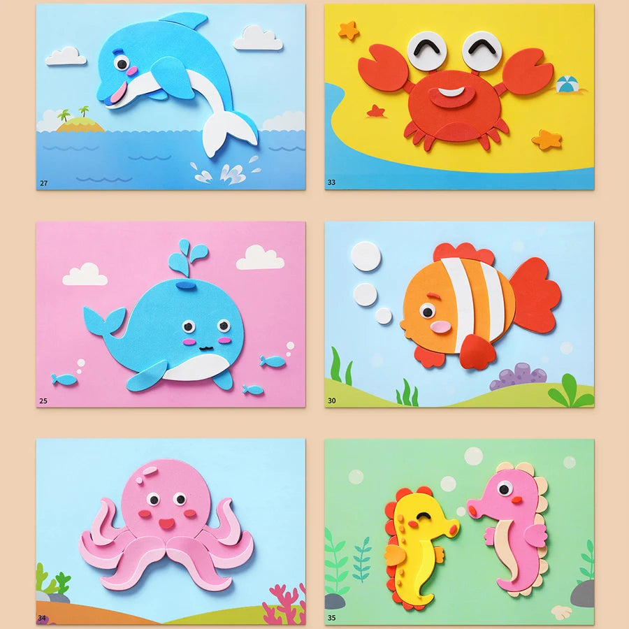 6pcs/set 3D EVA Foam Sticker DIY Cartoon Princess Animal Puzzle for Children Kids Multi-patterns Styles Toys for Children Gift