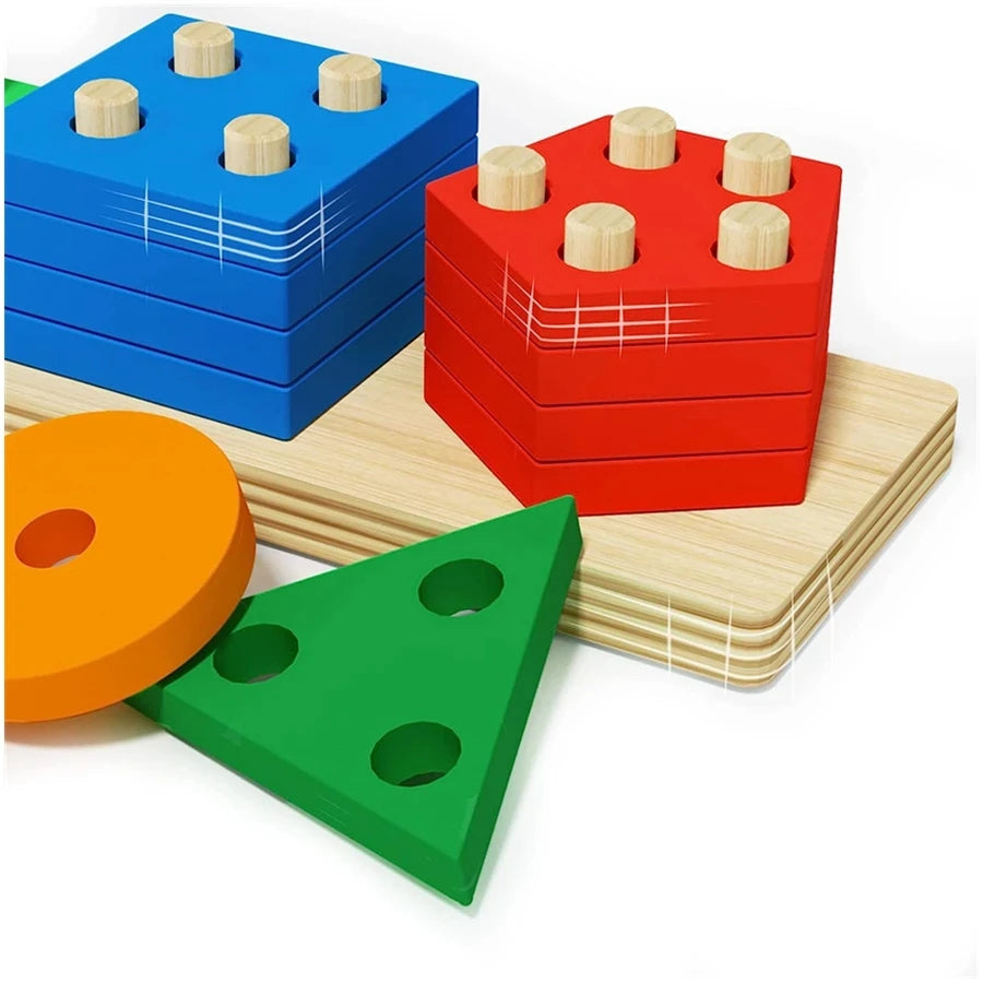 Early education equipment geometric set columns, infant and child intelligence assembly building blocks boy toys