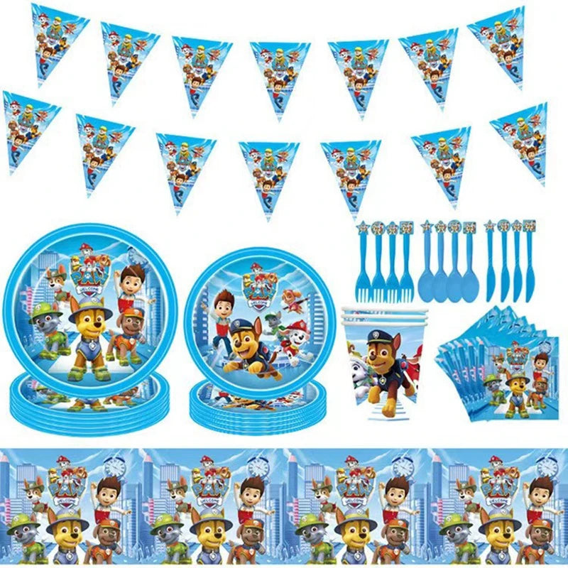Paw Patrol Birthday Decorations Paw Patrol Tableware Plates Cups Balloons Banner Backdrop Cake Toppers Gift Bags Party Supplies